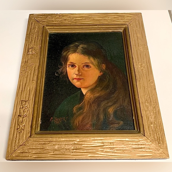 1937 Vintage Paul Janert Artist Signed Framed Oil Painting of Young Girl - Picture 11 of 16